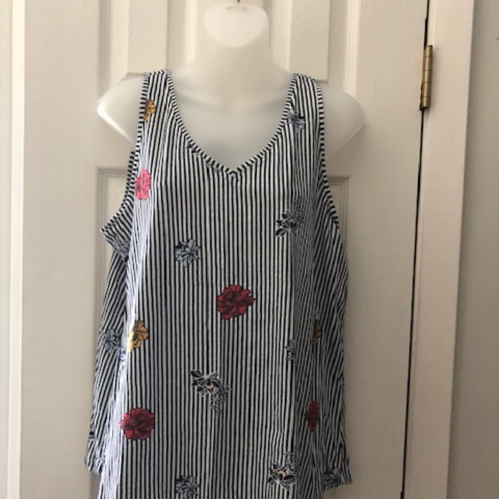 Loft Stiped Tank with Criss-Cross Back